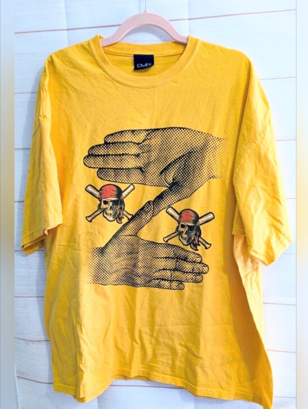OVB Vintage Bright Gold Pirate Skull ☠️ Graphic T‑Shirt SIZE XXL